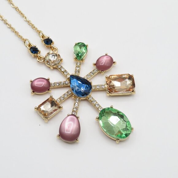 A New Day Starburst Multi Color Rhinestone Gold Tone Necklace - Picture 4 of 8